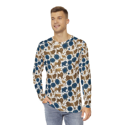 Men's Long Sleeve Shirt, (AOP), Leo, Zodiac, Pattern
