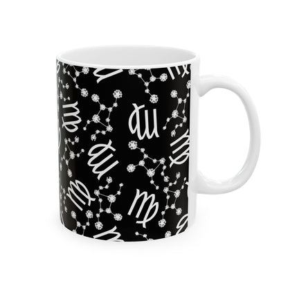 Ceramic Mug, (11oz, 15oz), Ceramic Coffee Mug, Black AOP, Virgo Zodiac Design