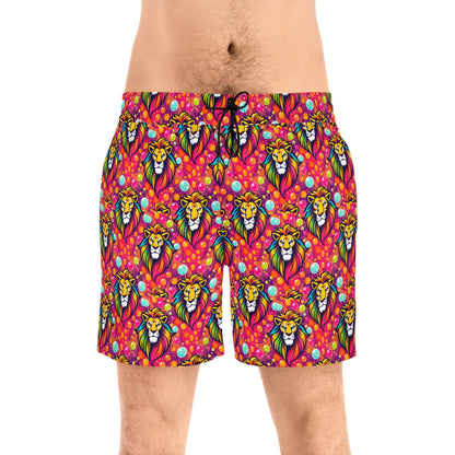 Men's Mid-Length Swim Shorts, (AOP), Leo, Zodiac, Bubble Pattern