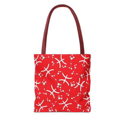 Tote Bag, Pisces Zodiac Sign, AOP, (Red, White)