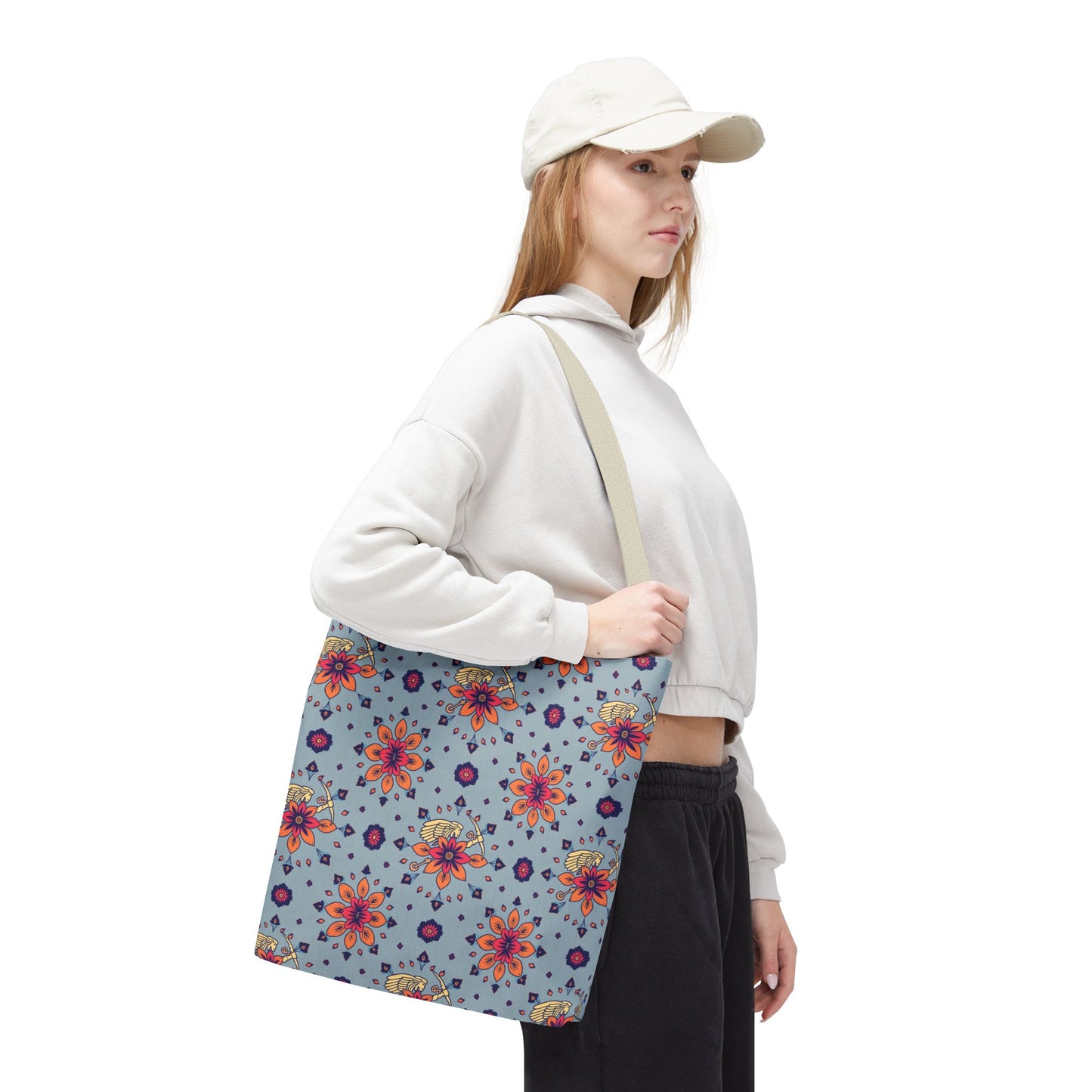 Tote Bag, (AOP), Sagittarius, Zodiac v1, Flower Pattern