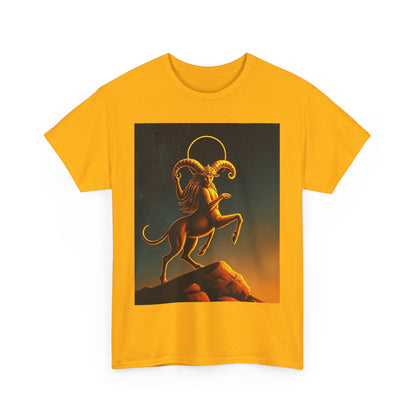 Unisex Heavy Cotton T-Shirt, Mountain Top 1v, Aries Zodiac Design
