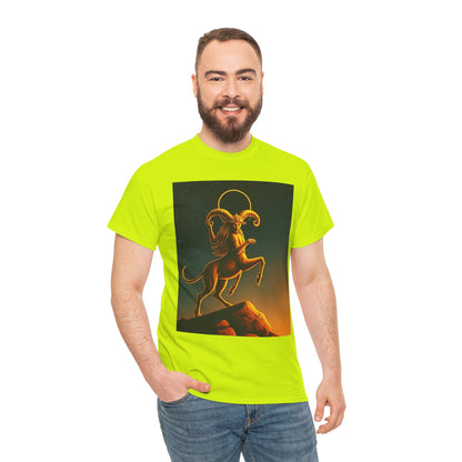 Unisex Heavy Cotton T-Shirt, Mountain Top, Aries Zodiac Design