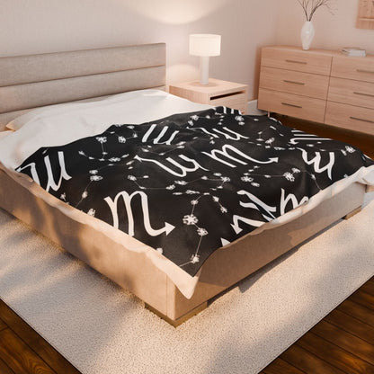 Velveteen Plush Blanket, Scorpio Zodiac Sign, Constellation & Symbol, Black, 100% polyester