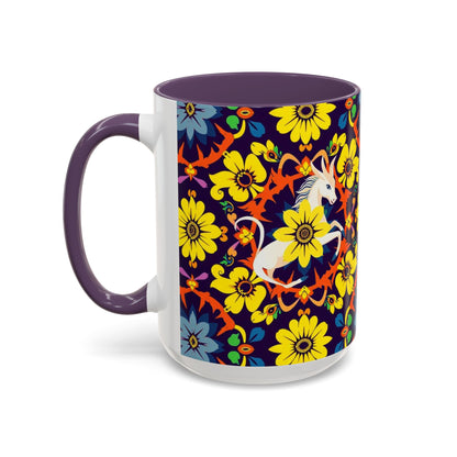 Accent Coffee Mug, Aquarius, Zodiac v1, Flower Pattern, (11, 15oz)