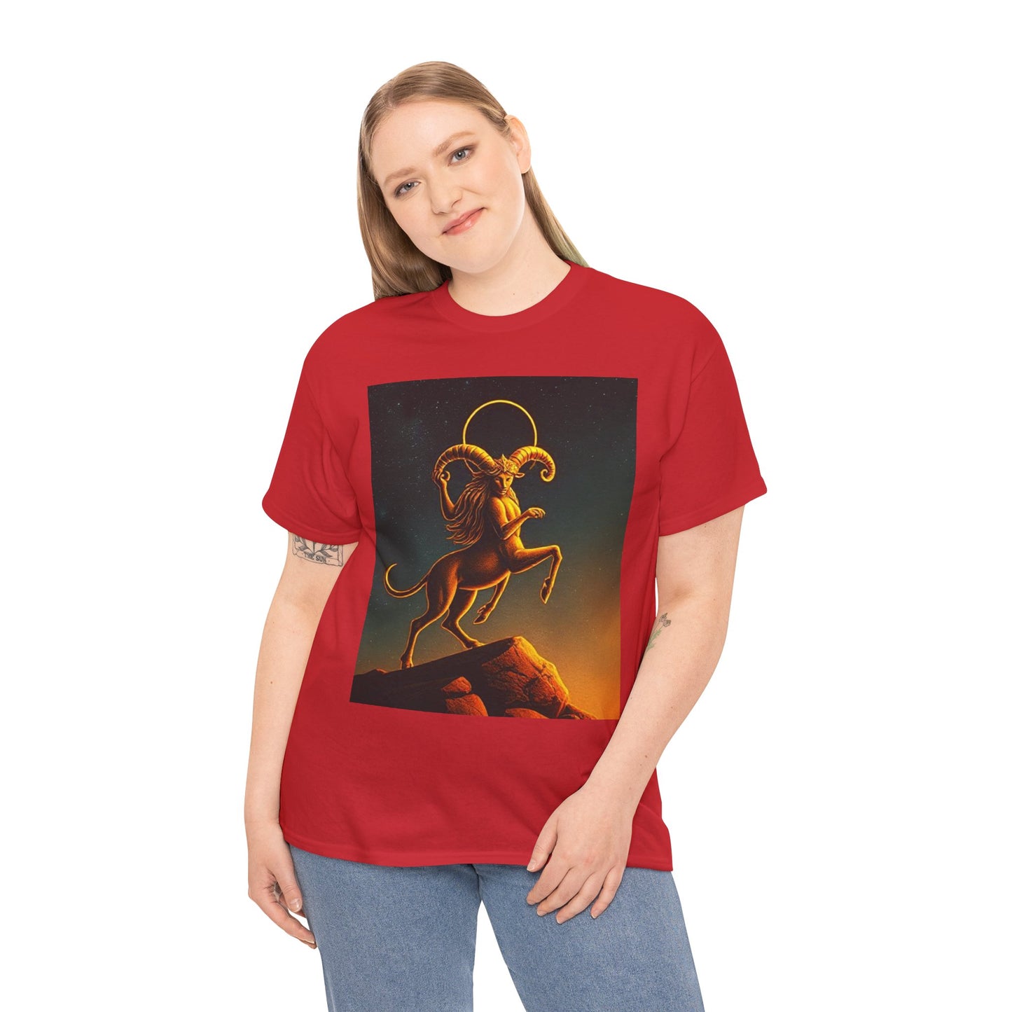 Unisex Heavy Cotton T-Shirt, Mountain Top 1v, Aries Zodiac Design