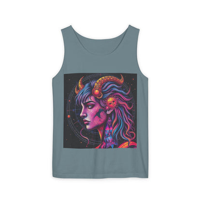 Unisex Garment-Dyed, Tank Top, Virgo Design, Pop Art v1, 100% US cotton