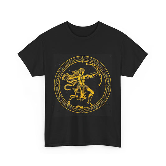 Unisex Heavy Cotton T-Shirt, Mythical Faun/Satyr, Sagittarius Zodiac Design