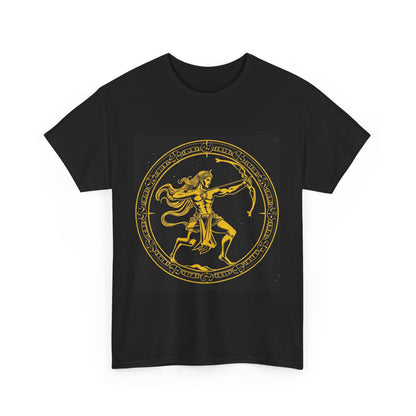 Unisex Heavy Cotton T-Shirt, Mythical Faun/Satyr v1, Sagittarius Zodiac Design