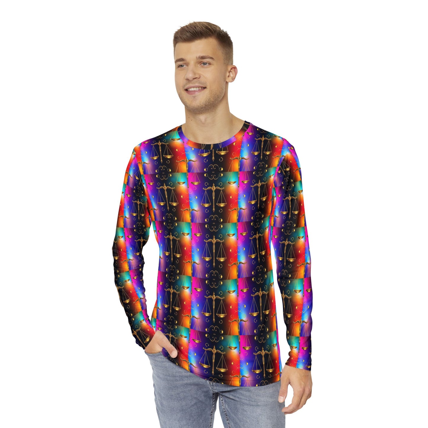 Men's Long Sleeve Shirt, (AOP), Libra, Zodiac v1, Pattern