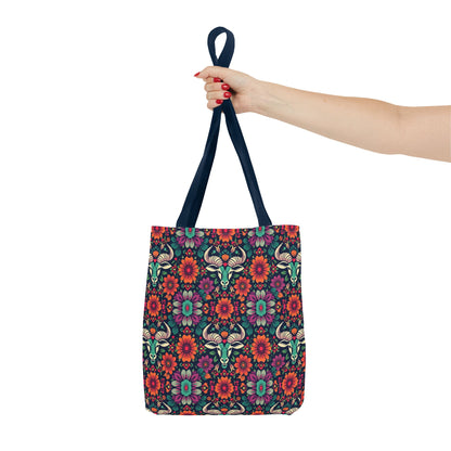 Tote Bag, (AOP), Taurus, Zodiac, Flower Pattern