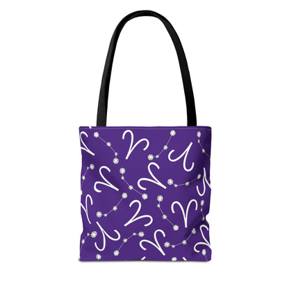 Tote Bag, Aries Zodiac Sign, AOP, (Purple, White)