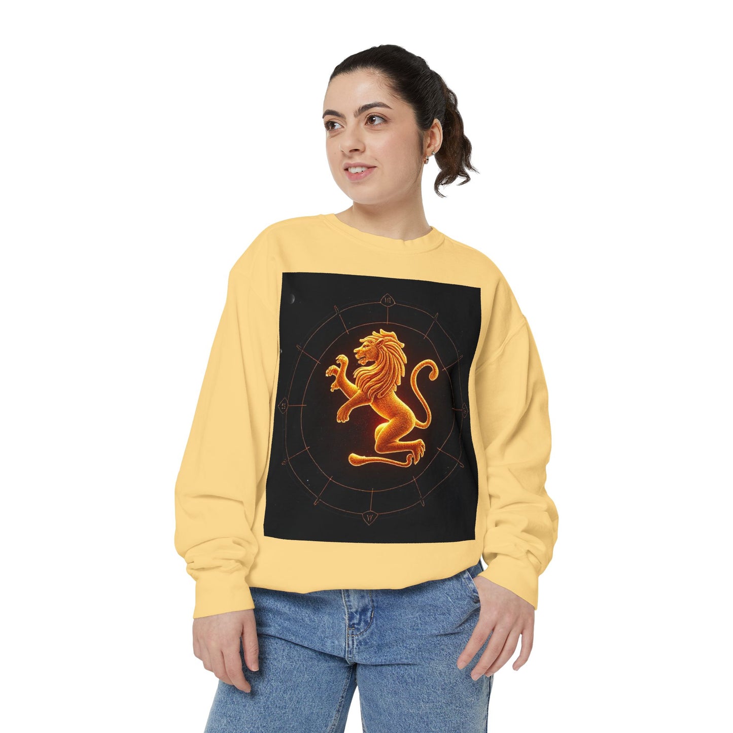 Garment-Dyed Sweatshirt, Unisex, Space Animal Design v1, Leo