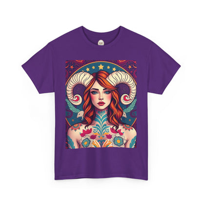 Unisex Heavy Cotton T-Shirt, Aries, Zodiac v1, Sexy Art