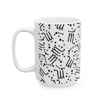 Ceramic Mug, (11oz, 15oz), Ceramic Coffee Mug, AOP, Constellation & Symbol, Scorpio Zodiac Design