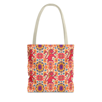 Tote Bag (AOP), Leo, Zodiac v2, Flower Pattern