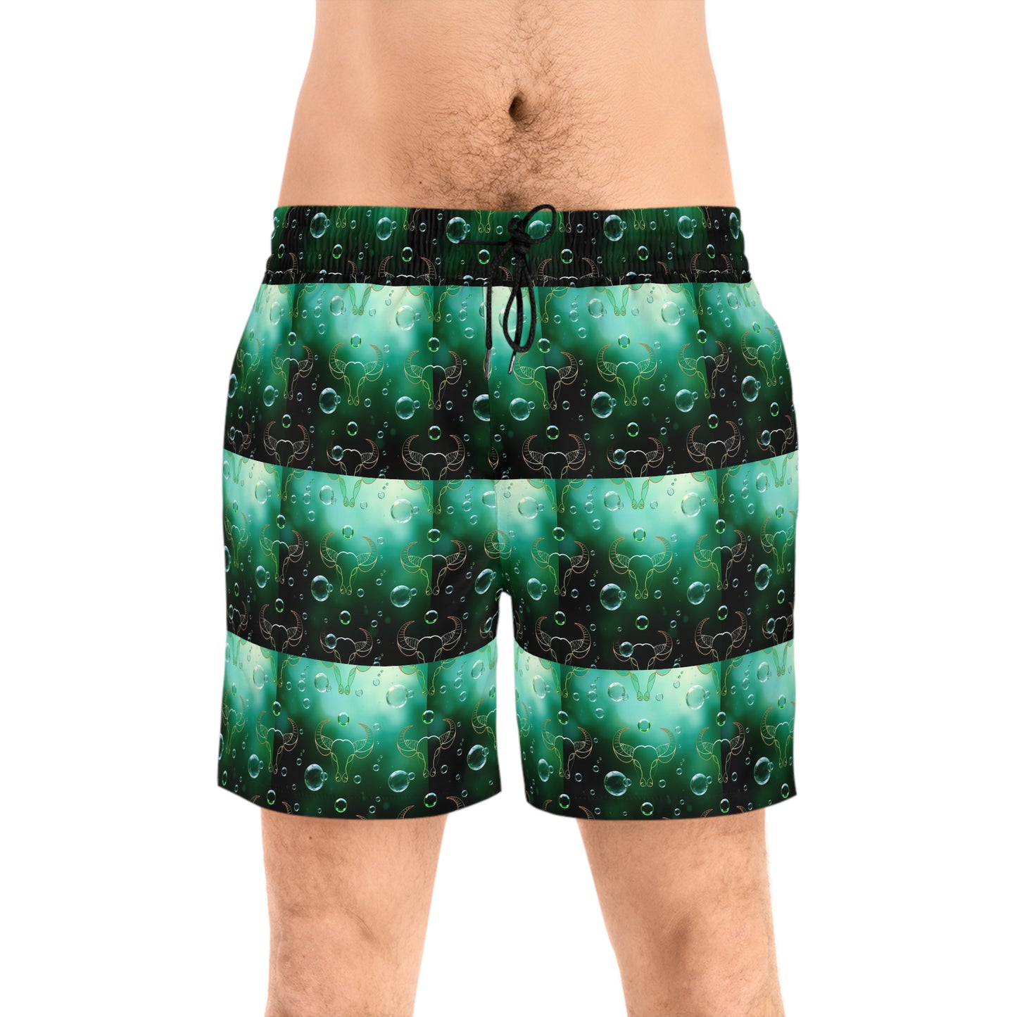 Men's Mid-Length Swim Shorts, (AOP), Taurus, Zodiac v4, Bubble Pattern