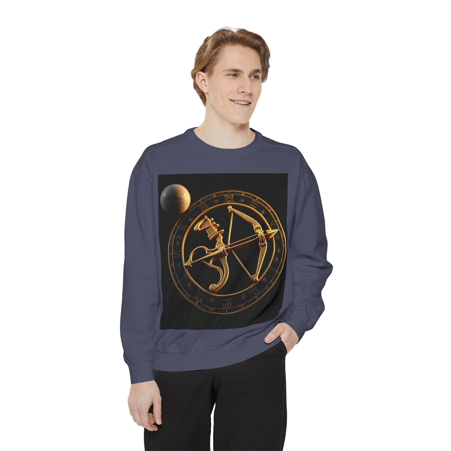 Garment-Dyed Sweatshirt, Unisex, Space Symbol Design, Sagittarius