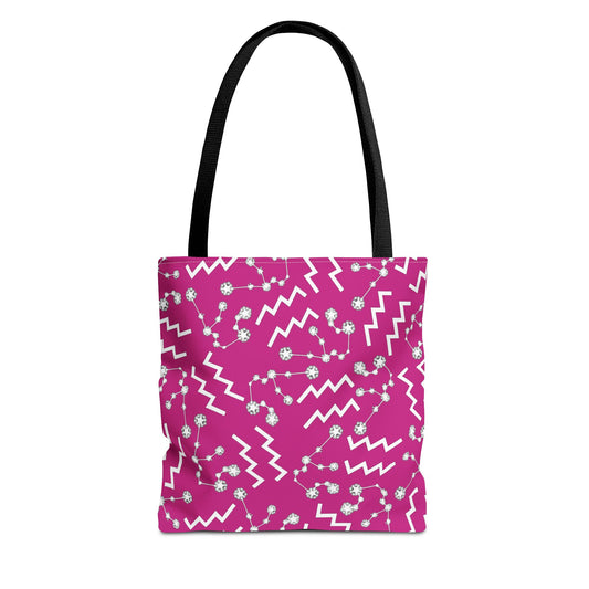 Tote Bag, Aquarius Zodiac Sign, AOP, (Pink, White)