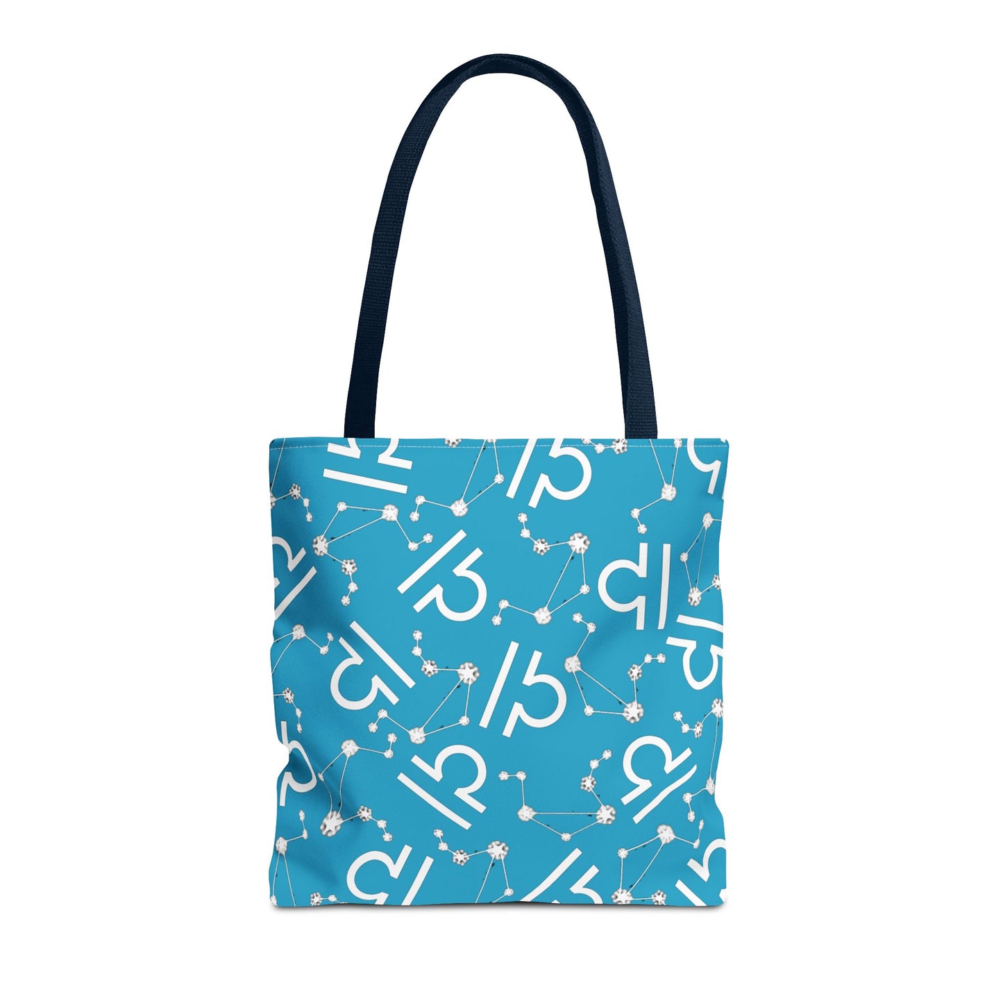 Tote Bag, Libra Zodiac Sign, AOP, (Turquoise, White)