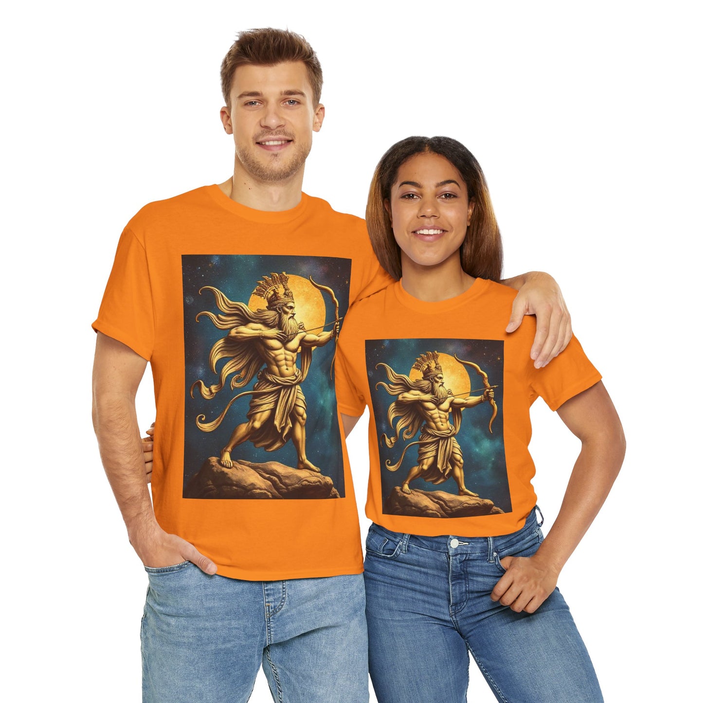 Unisex Heavy Cotton T-Shirt, Midnight Arrow, Sagittarius Zodiac Design