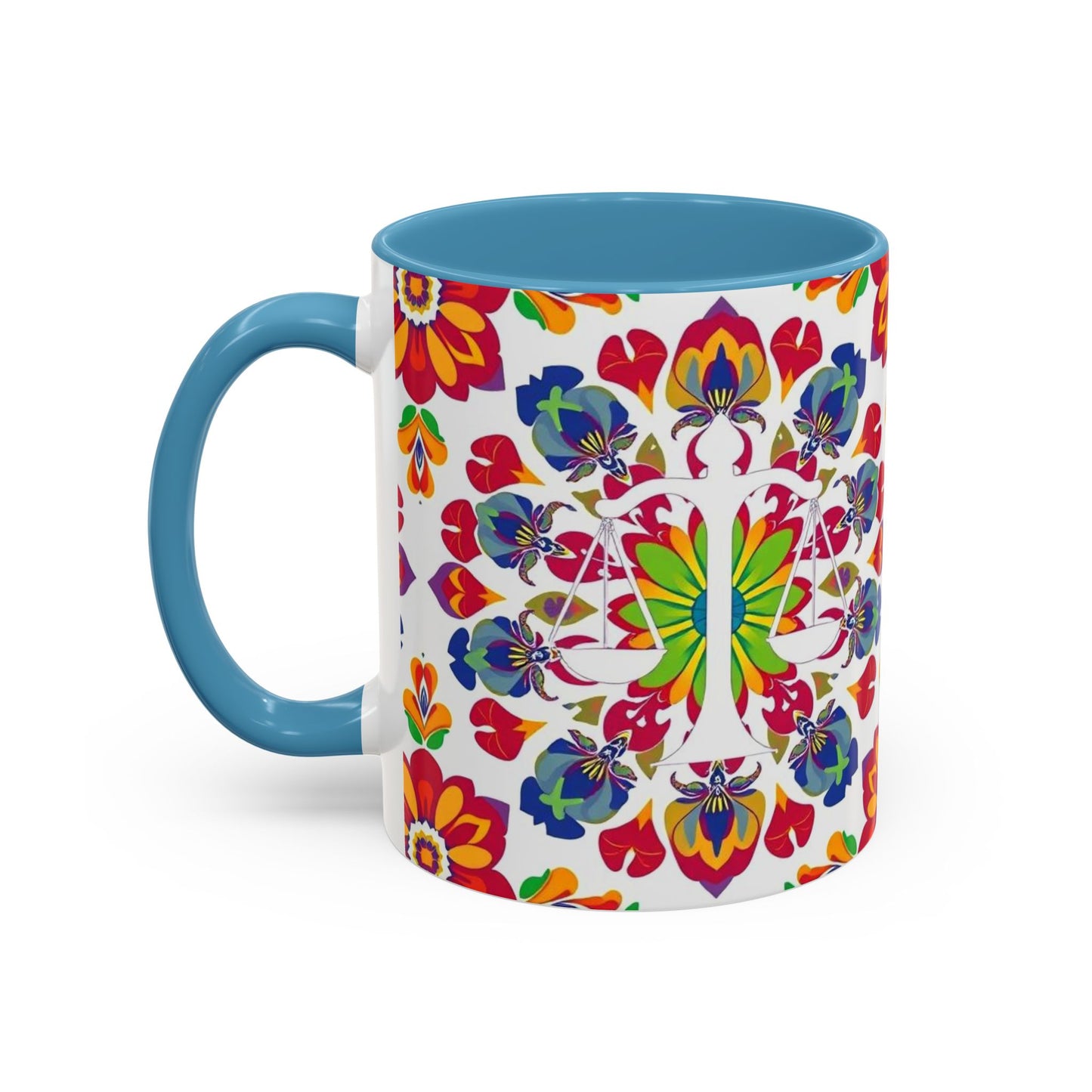 Accent Coffee Mug, Libra, Zodiac v1, Flower Pattern, (11, 15oz)