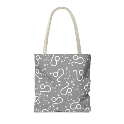 Tote Bag, Leo Zodiac Sign, AOP, (Grey, White)