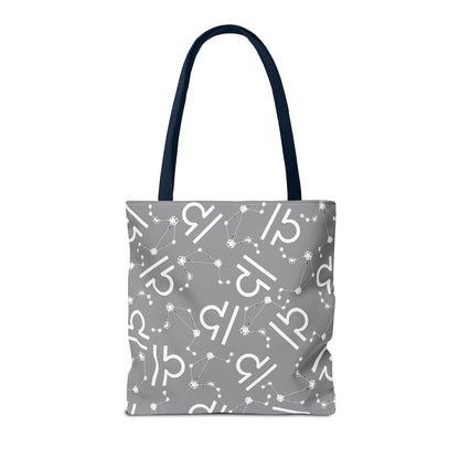 Tote Bag, Libra Zodiac Sign, AOP, (Grey, White)