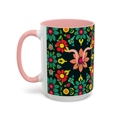 Accent Coffee Mug, Aquarius, Zodiac v4, Flower Pattern, (11, 15oz)