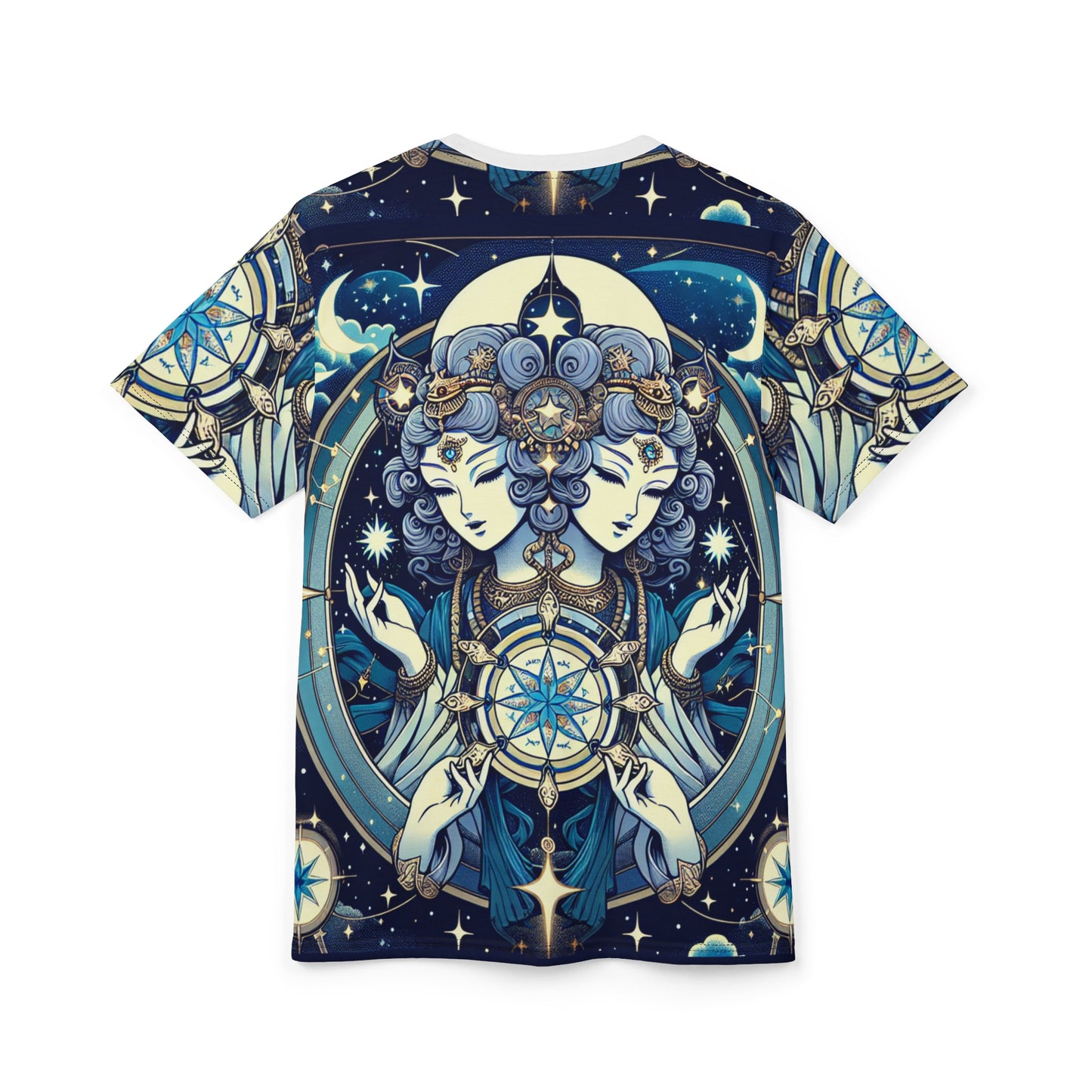 Unisex Cut & Sew T-Shirt (AOP), Twin Heads, Gemini Zodiac Design, Regular fit, 100% Polyester
