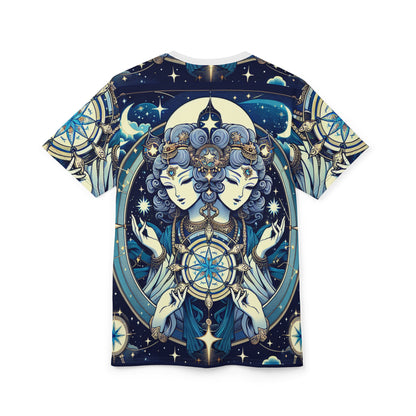 Unisex Cut & Sew T-Shirt (AOP), Twin Heads, Gemini Zodiac Design, Regular fit, 100% Polyester