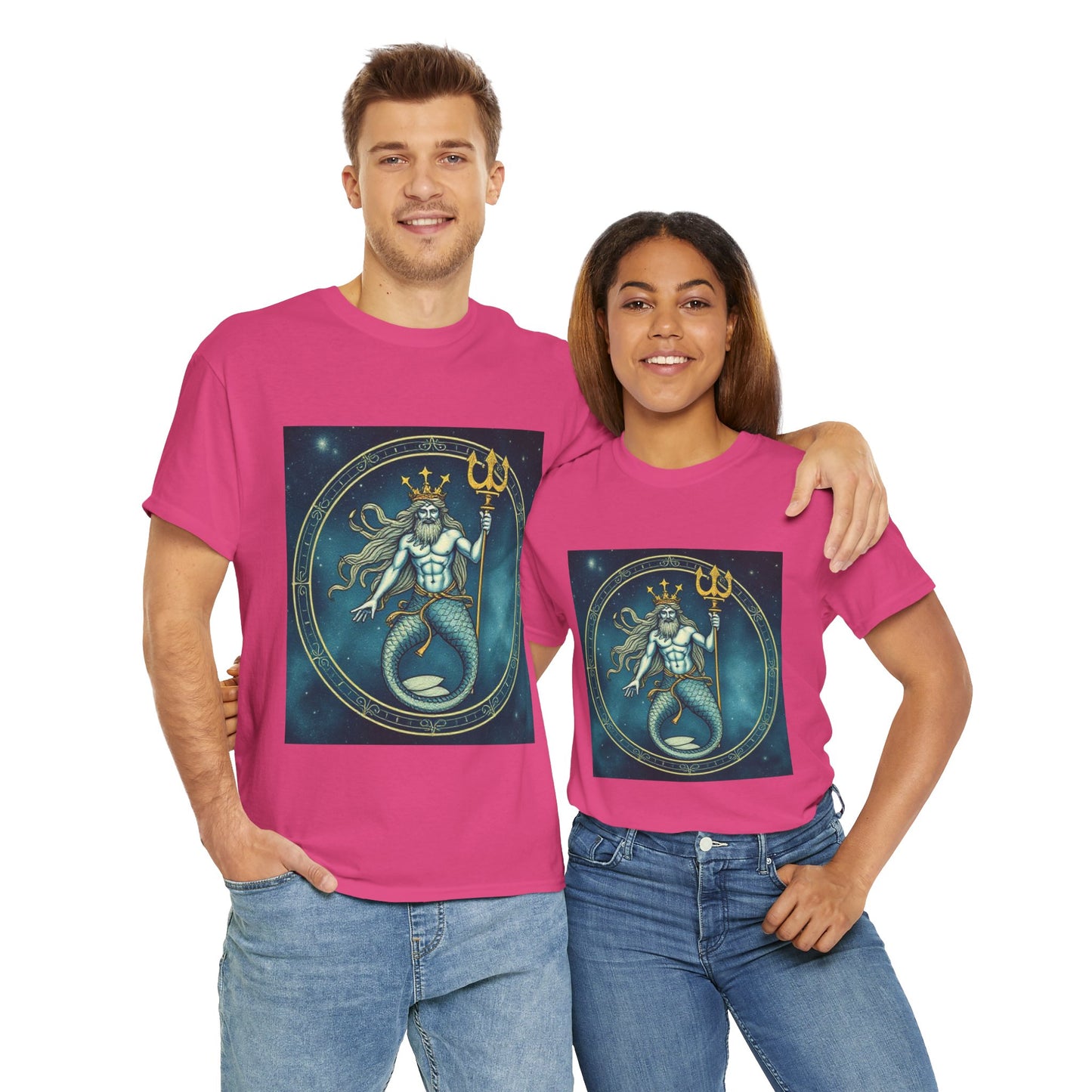 Unisex Heavy Cotton T-Shirt, Aquarius God 5v, Zodiac Design