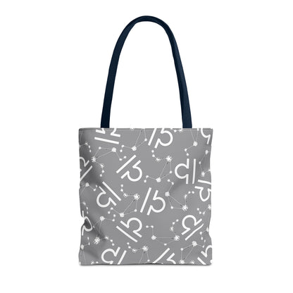 Tote Bag, Libra Zodiac Sign, AOP, (Grey, White)