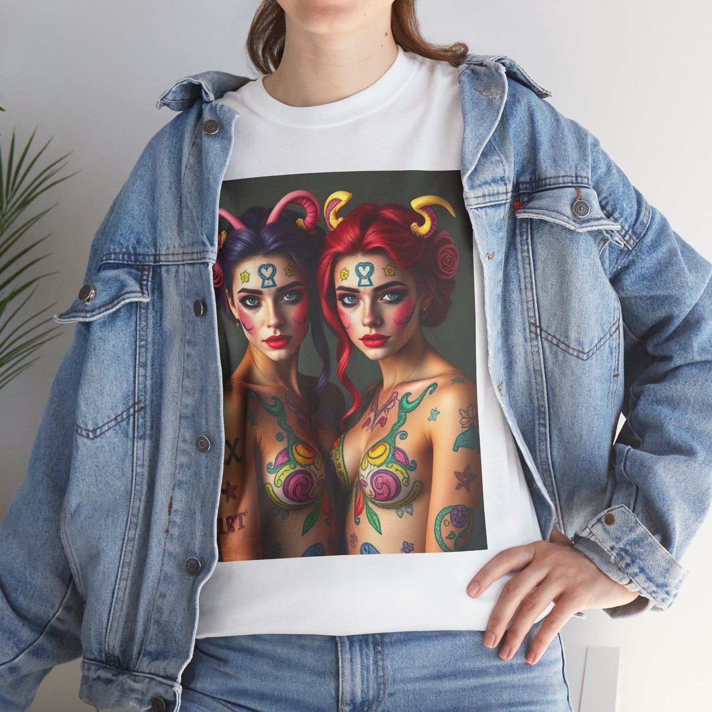 Unisex Heavy Cotton T-Shirt, Gemini, Zodiac v3, Sexy Art