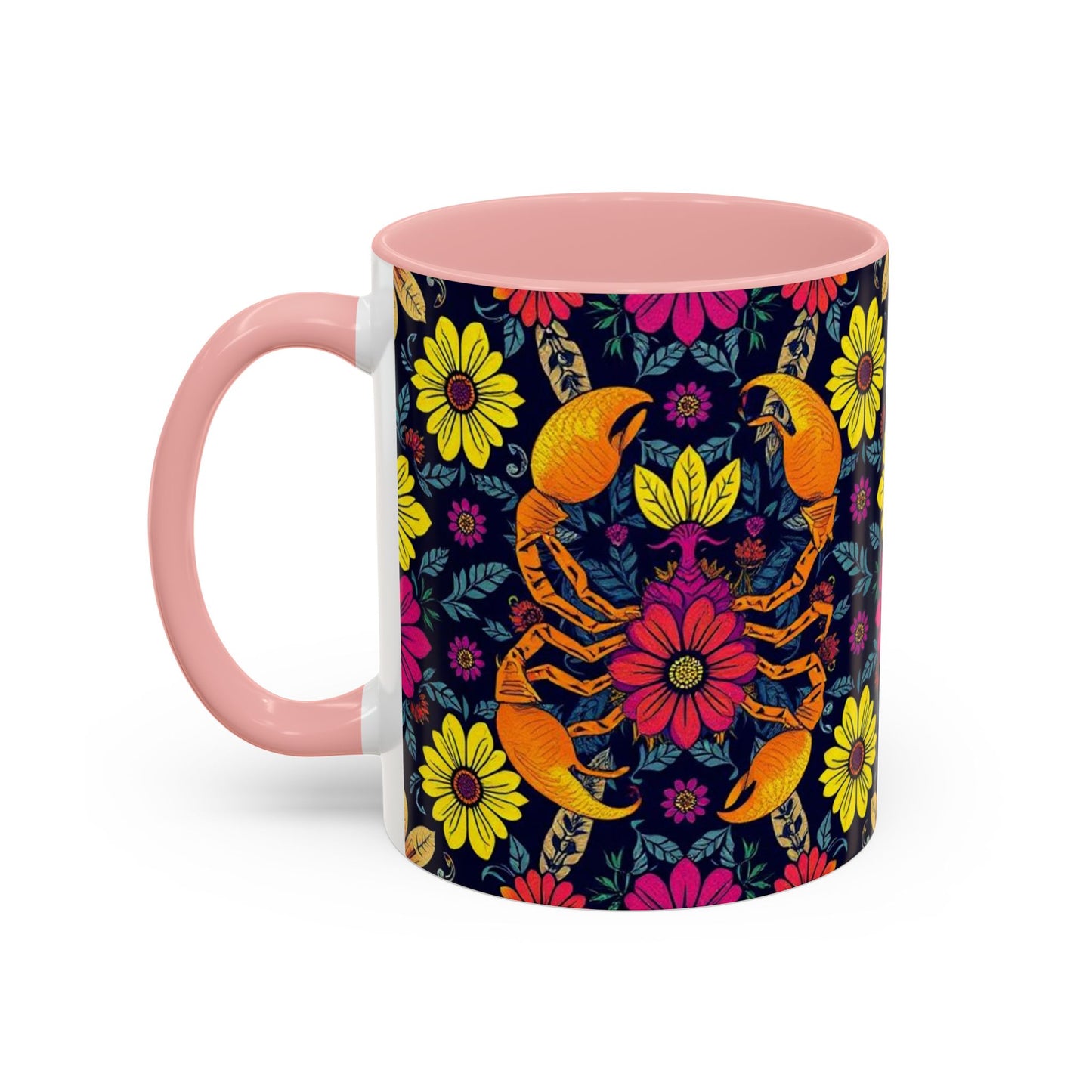 Accent Coffee Mug, Scorpio, Zodiac v3. Flower Pattern, (11, 15oz)