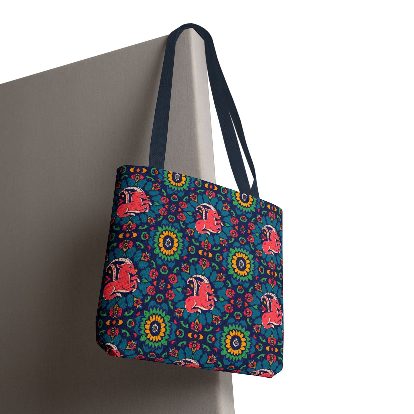 Tote Bag, (AOP), Capricorn, Zodiac v4, Flower Pattern