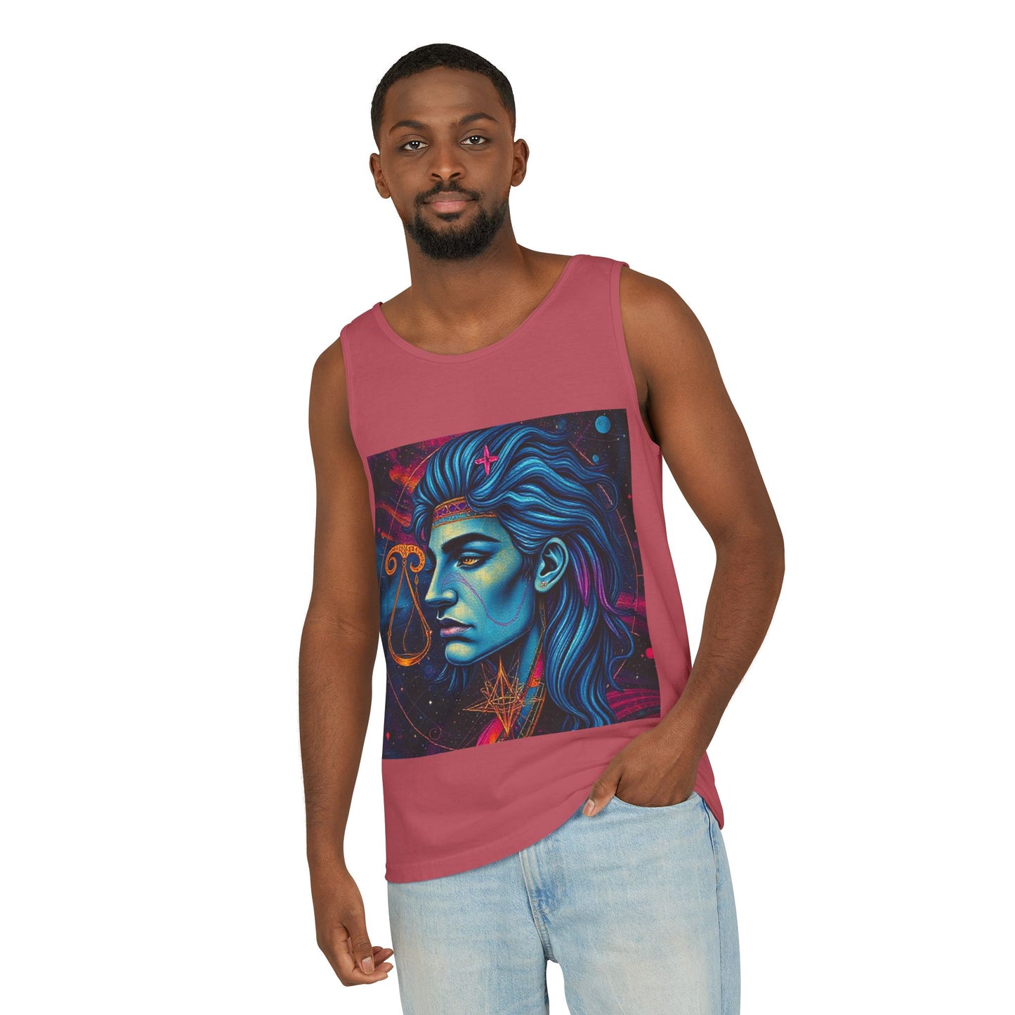 Unisex Garment-Dyed, Tank Top, Libra Design, Pop Art v1, 100% US cotton