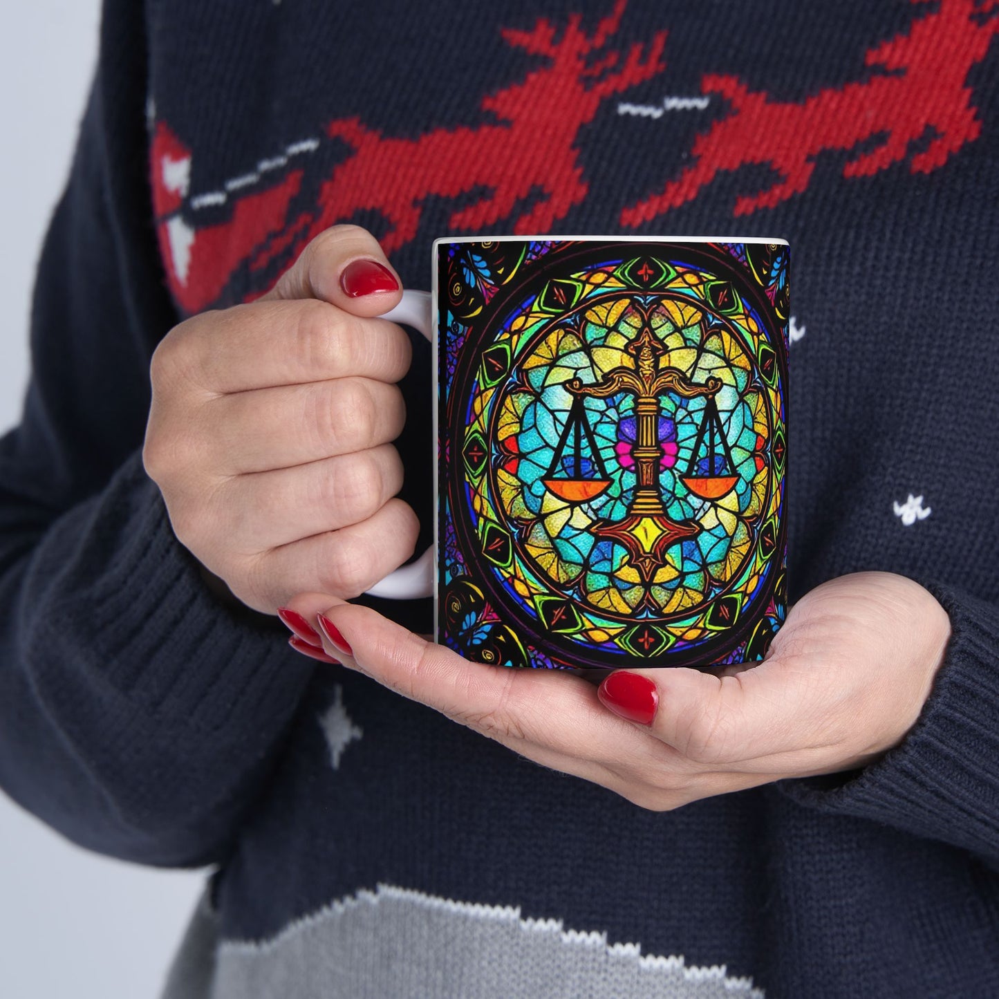 Ceramic Mug, (11oz, 15oz), Ceramic Coffee Mug, AOP, Glass Design v1, Libra Zodiac
