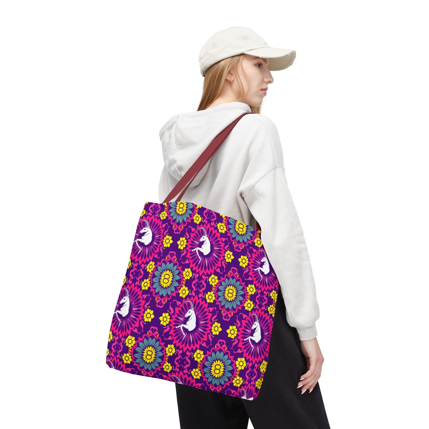 Tote Bag, (AOP), Capricorn, Zodiac v5, Flower Pattern