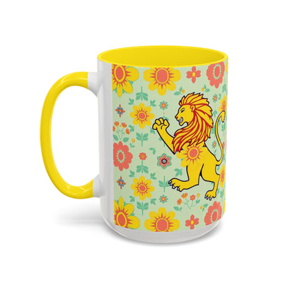 Accent Coffee Mug, Leo, Zodiac v2, Flower Pattern, (11, 15oz)