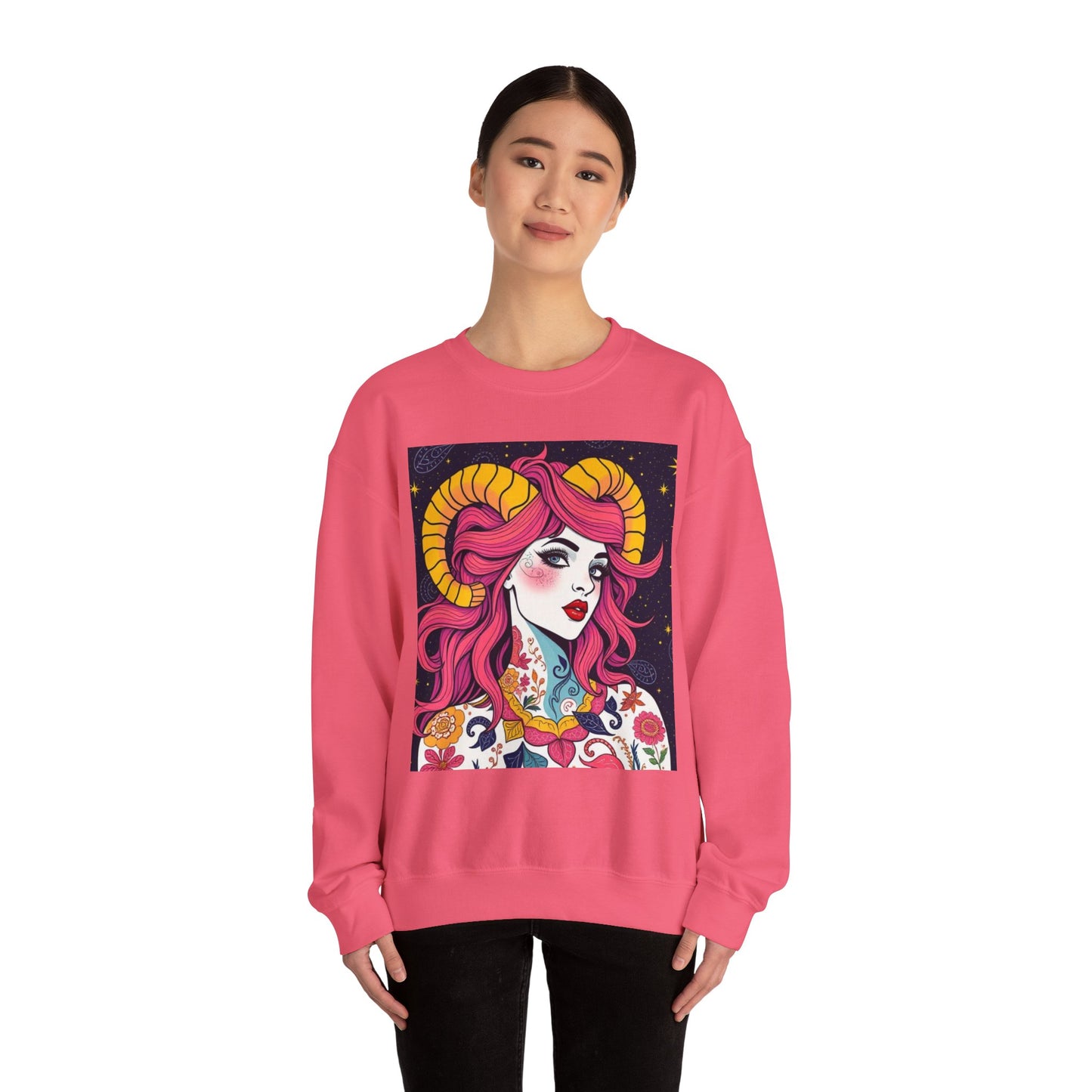Unisex Heavy Blend™ Crewneck Sweatshirt, Aries, Zodiac, Sexy Pattern