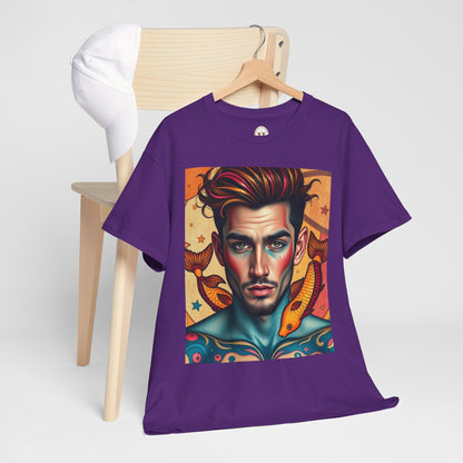 Unisex Heavy Cotton T-Shirt, Pisces, Zodiac v2, Sexy Art