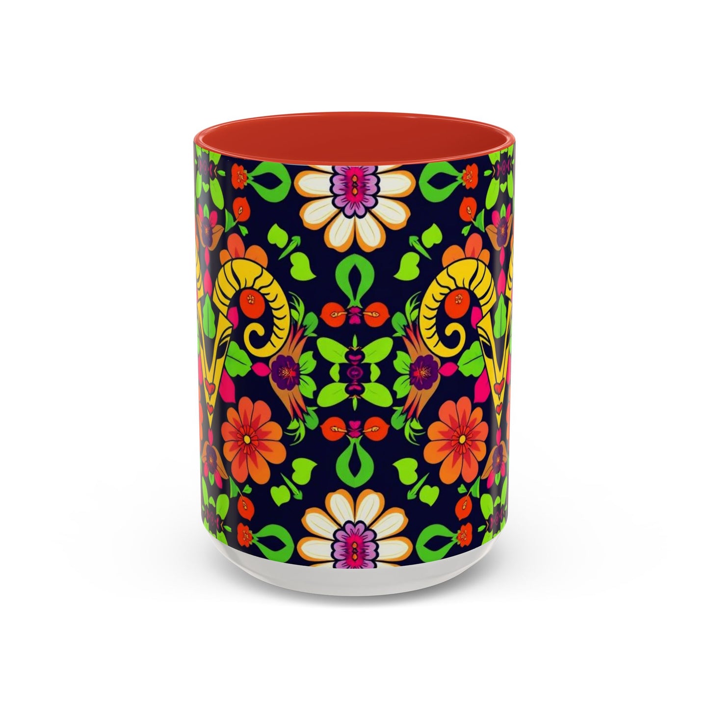 Accent Coffee Mug, Aries, Zodiac v2, Flower Pattern, (11, 15oz)