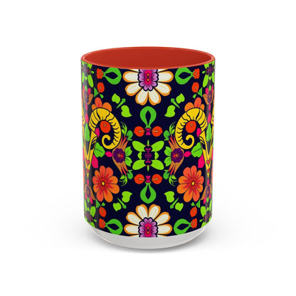 Accent Coffee Mug, Aries, Zodiac v2, Flower Pattern, (11, 15oz)