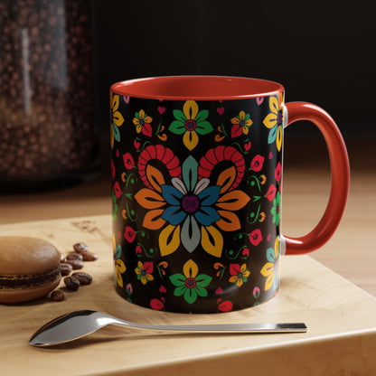 Accent Coffee Mug, Aries, Zodiac v3, Flower Pattern, (11, 15oz)