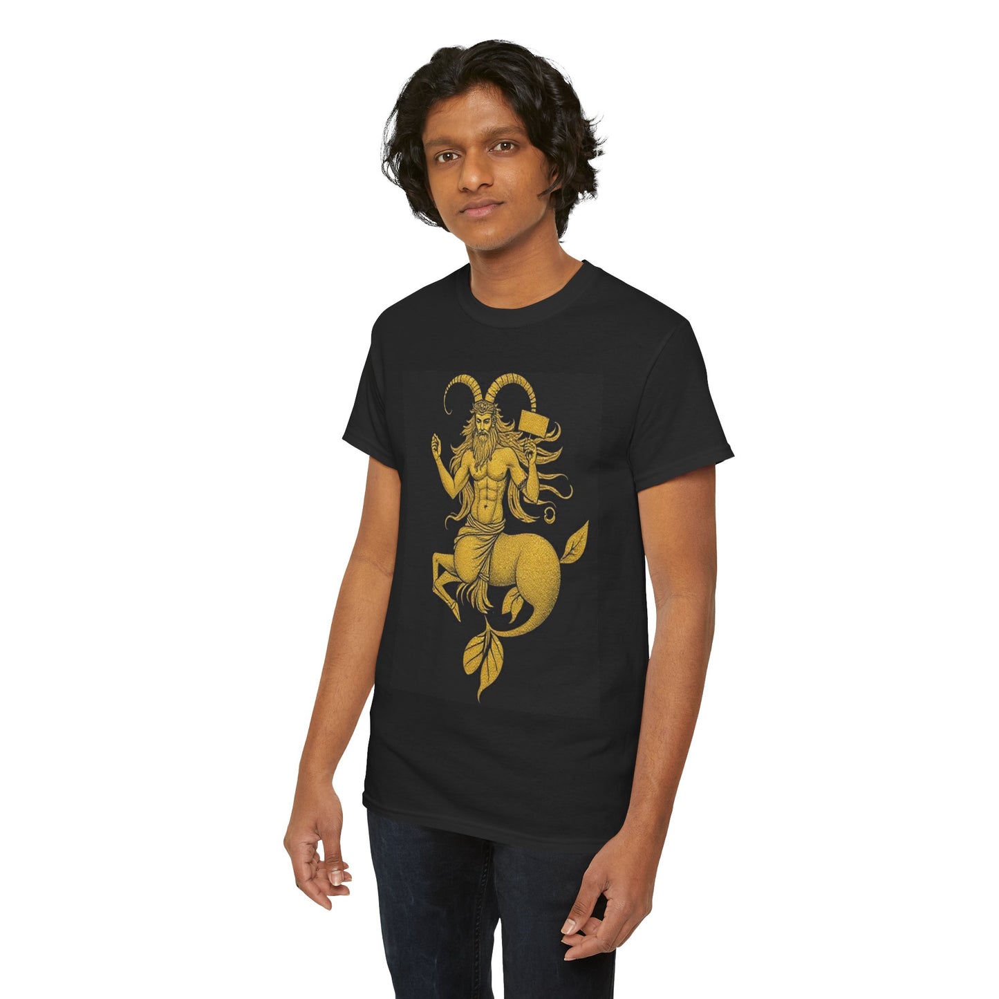 Unisex Heavy Cotton T-Shirt, Capricorn God, Zodiac Design