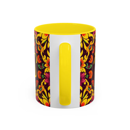 Accent Coffee Mug, Virgo, Zodiac v1. Flower Pattern, (11, 15oz)