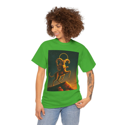 Unisex Heavy Cotton T-Shirt, Mountain Top 1v, Aries Zodiac Design