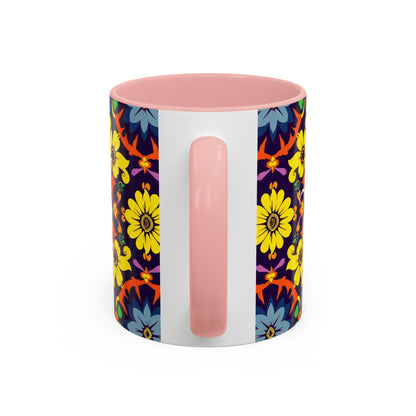 Accent Coffee Mug, Aquarius, Zodiac v1, Flower Pattern, (11, 15oz)