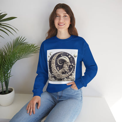 Unisex Heavy Blend™ Crewneck Sweatshirt, Stone Moon, Capricorn Zodiac Design